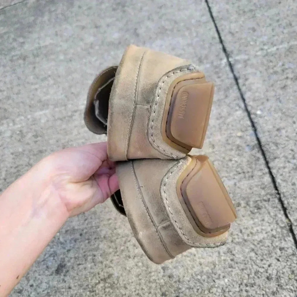 Moschino Mens Genuine Suede Driving Loafers Mocassin Shoes Tan Brown Horsebit 13 - Picture 7 of 11